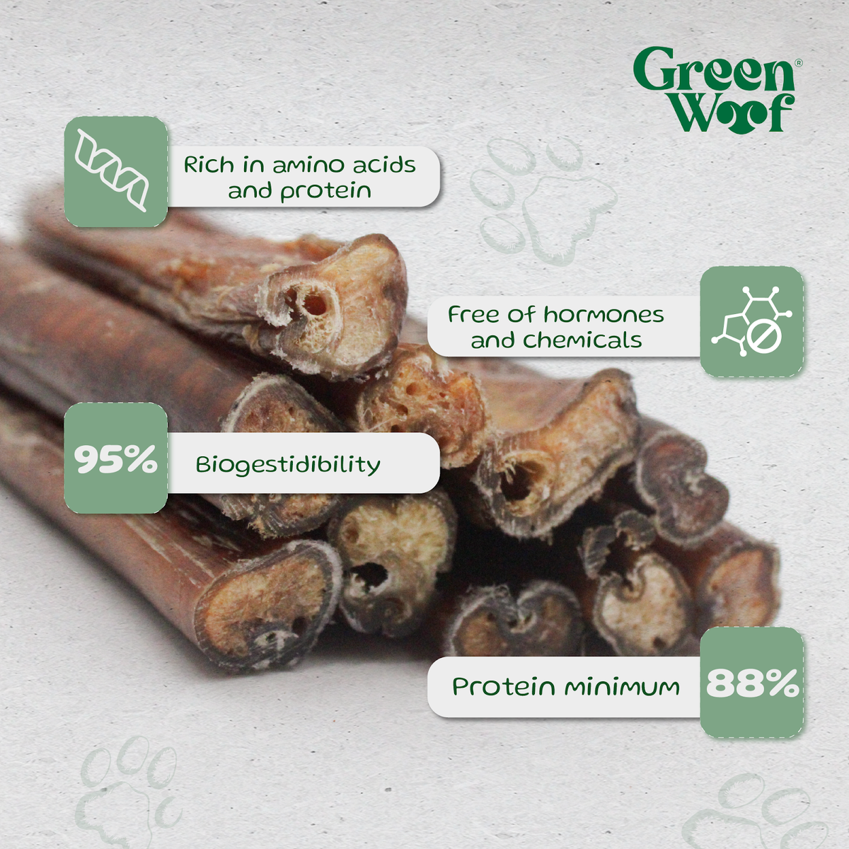 Green Woof Straight Bully Sticks – Beef Dog Chews