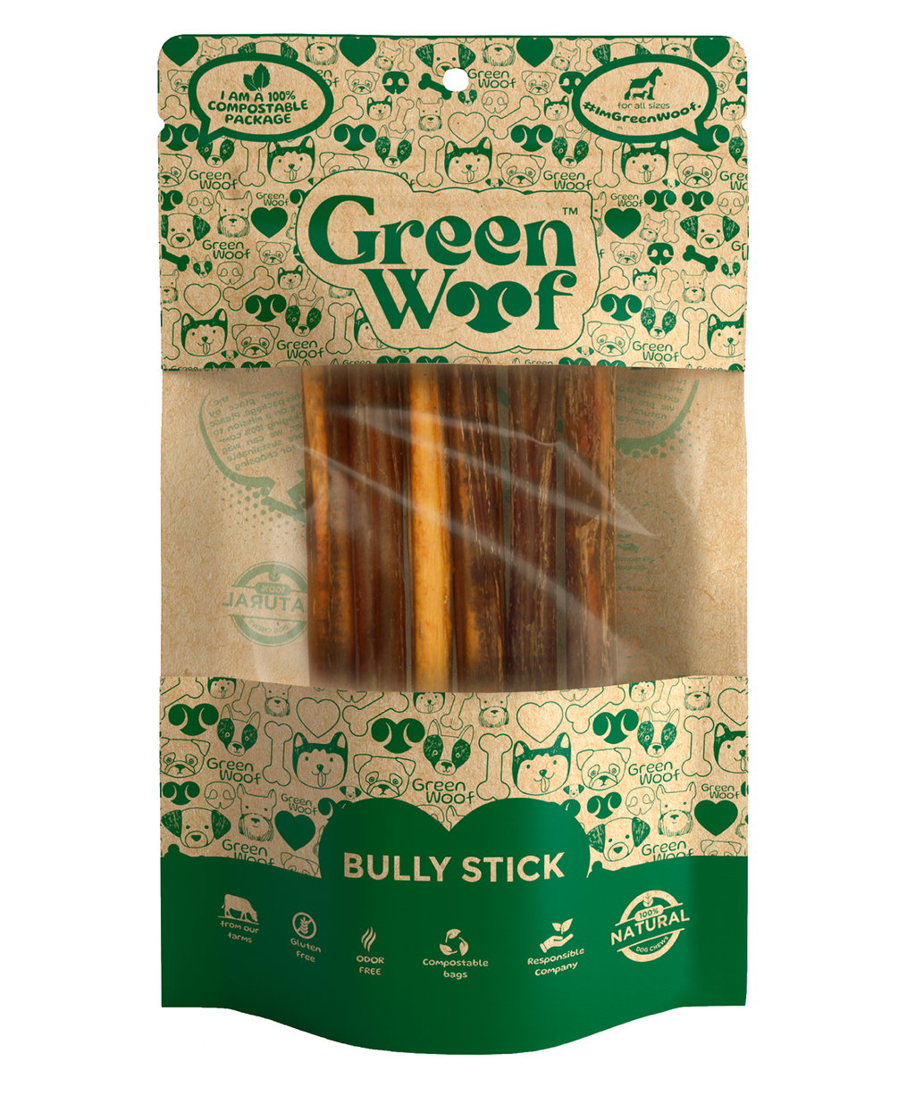 Green Woof Straight Bully Sticks – Beef Dog Chews