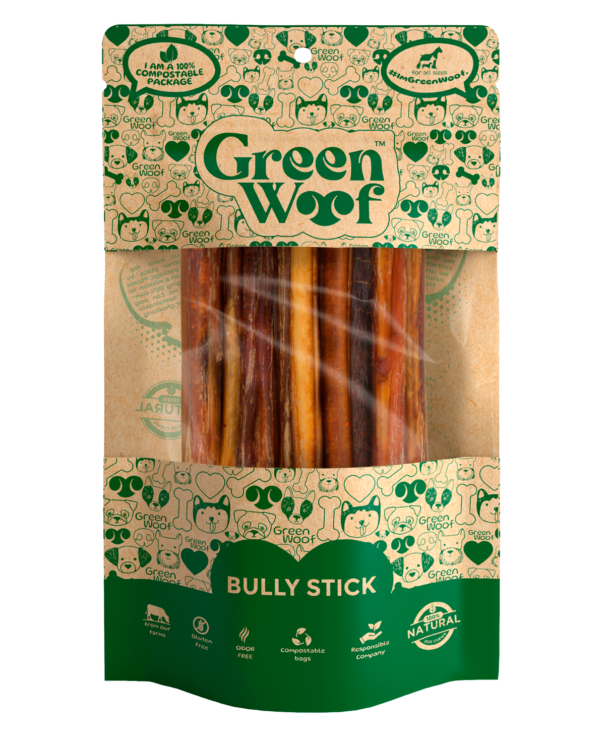 Green Woof Straight Bully Sticks – Beef Dog Chews